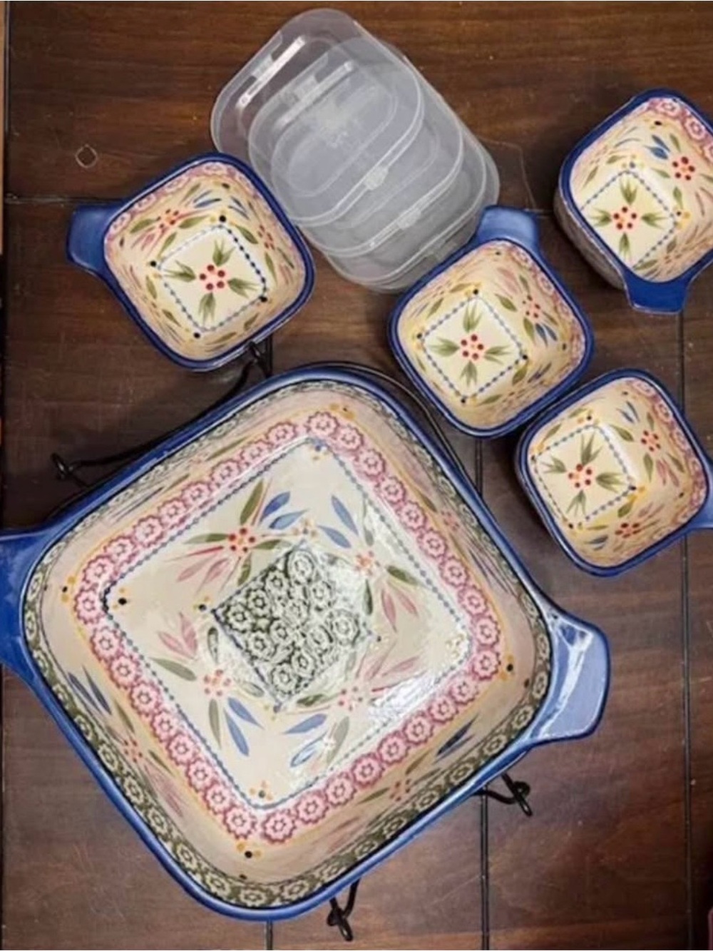 Temp-Tations Blue and Cream Floral Ceramic Serveware Set